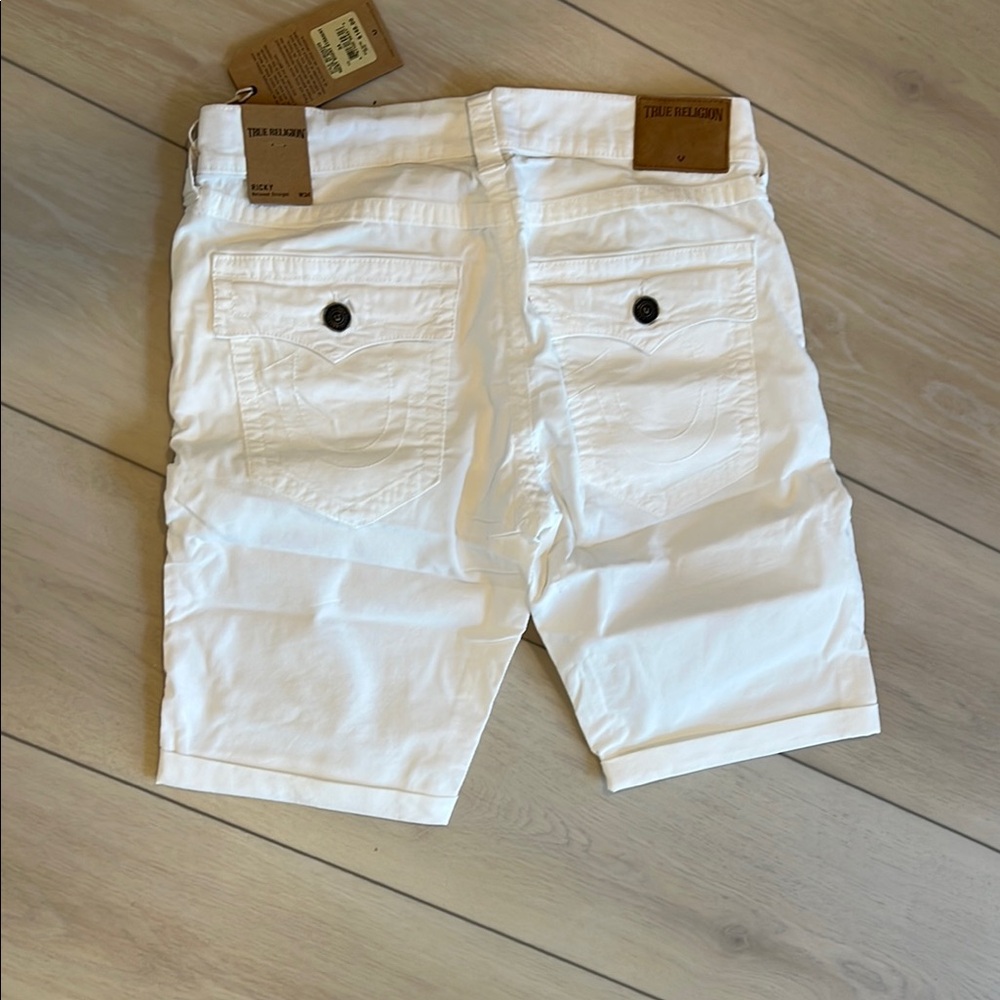 True Religion White Flat Front Shorts